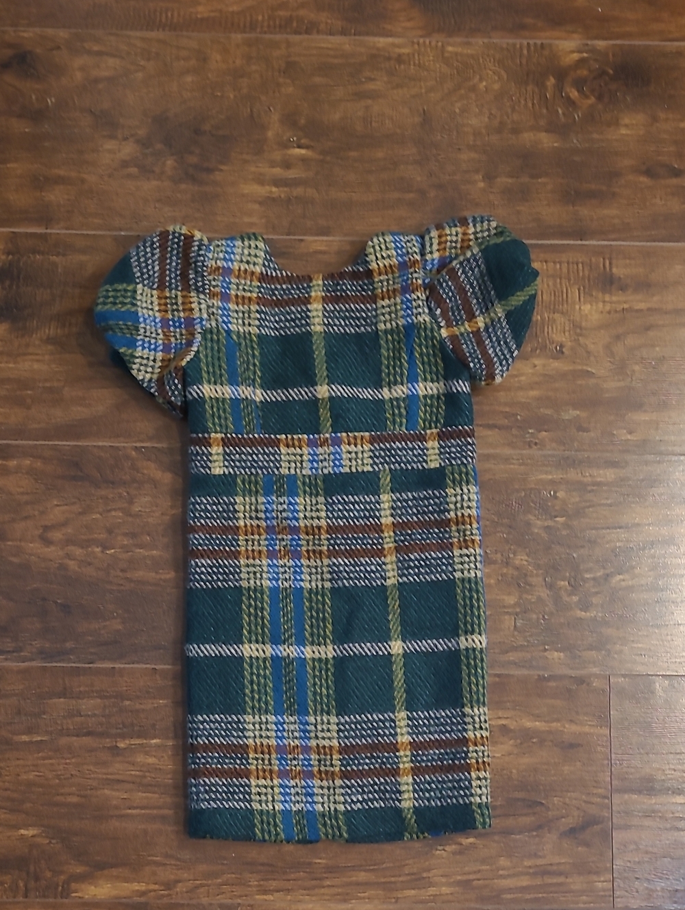 Ivy City Y2k Style Plaid Green Puff-Sleeve Kids Dress 2t